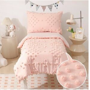 Pink Pom Pom Bedding Set- Toddler Girl- Crib-Toddler Bed